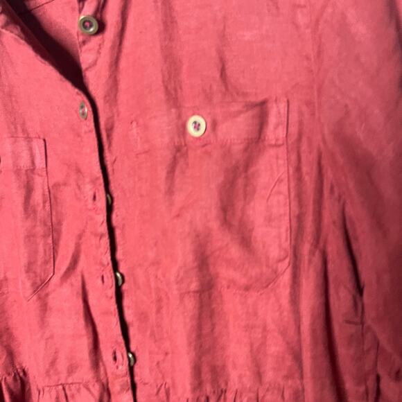 Gudrun Sjoden burgundy 100% linen button front mini dress sz M - Picture 5 of 8